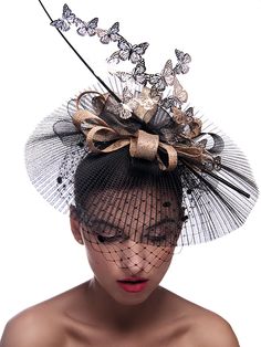 ACTLATI Retro Fascinator Beads Flower Feather Headband Rhinestones Cocktail Tea Party Hairband