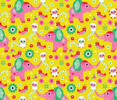 Adorable Pink Princess Dreams With Unicorn Elephantagic Colorful Cute India Elephant Lemur Monkey And Flower Birds Oriental Ilration Print Fabric By Little Smilemakers