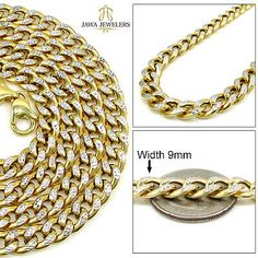 16/" ~ 30/" 14K OR MASSIF cubain Diamond Cut Link Chaîne Pour Hommes Femmes 2.5 ~ 9.5 mm 7 ~ 9/"
