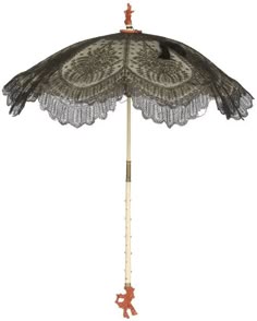 White Parasol Hand Decorated with White Lace and Satin Ribbons Romany