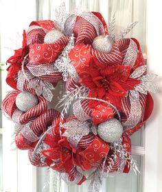 deco mesh wreath red silver metallic glamor rope ornaments lots of glam winter - Red And Silver Christmas Decorations deco mesh wreath red silver metallic glamor rope ornaments lots of glam winter - Red And Silver Christmas Decorations