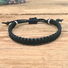 Black /& charcoal flat cotton surfer bracelet or anklet