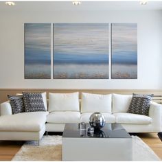 Hand Painted Abstract Ocean 3 Piece Gallery Wrapped Canvas Art Set Hand Painted Abstract Ocean 3 Piece Gallery Wrapped Canvas Art Set