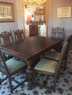 jacobean carved dining 1900 | dining room set, table 6 chairs jacobean carved dining 1900 | dining room set, table 6 chairs