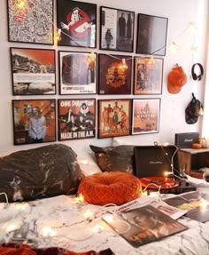 Check out these unique dorm wall decor items for your space! #dorm #dormroom #dormdecor #records #wallart #college #bedroom #sidetable #dormbedding #throwpillows #vintage #retro Dorm Wall Decor, Decoration Bedroom, Room Decorations, Bed Room, Spare Bedroom, Retro Bedrooms