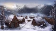 fantasy village winter town landscape snowy medieval mountain game castle forest google inspiration ec0 visit environment