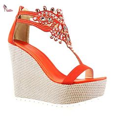 Angkorly Chaussure Mode Mule Espadrille Slip-on Peep-Toe Plateforme Femme Bijoux Fantaisie Corde Talon compens/é Plateforme 10 CM