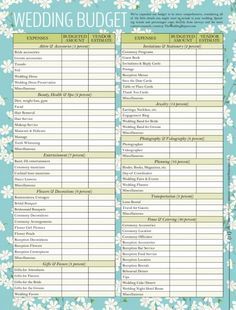 Wedding Planning Checklist Detailed Checklists Blank Checkists Wedding Budget Checklist