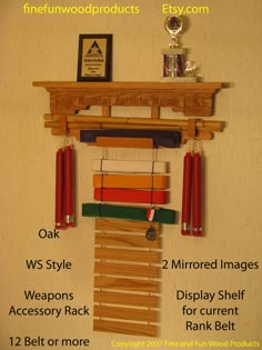 F F Wood Products WS Style Martial Arts Trophy Shelf and Rank Belt Display