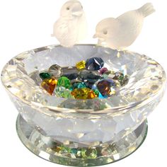 Crystal World Baby Bird Bath Figurine New In Box