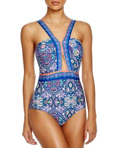 Laundry by Shelli Segal Womens Solid Strappy Side Plunge One Piece Swimsuit