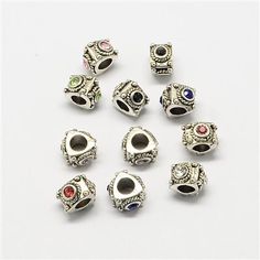 PALLOY-S003 30 x Antique Silver Alloy Large Hole European Beads Mixed Style