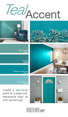 Blue Paint Colors Color Inspiration Pinterest Explore These Trending Teal Accent Wall Colors From Behr Paint Bright Shades Of Blue Like Aqua Rapids