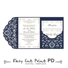 tri fold pocket envelope 5x7 invitation wedding card template svg