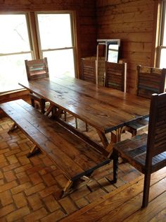 32 Best Rustic Furniture Images On Pinterest Farmhouse Table Rustic Dining Table Picnic Style With Bench Seating And Chairs Tables Reclaimed