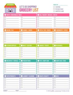 free printable grocery list organized by sections and large blocks for handwritten lists