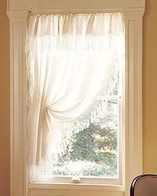 One Panel Curtain For Small Window Love The Rod Does This Diy Tablecloth Curtains Small Bathroom Window Lace