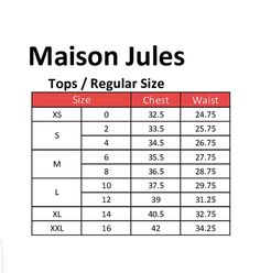 26 best name brand clothing size charts images clothing maison jules size chart