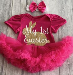 Little Secrets Clothing Baby Girls My 1st Easter Light Pink Tutu Romper with Headband Silver Bunny 0-18months