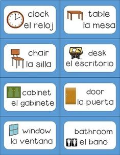 Classroom Labels English to Spanish | Learning spanish, Spanish lessons for kids, Classroom labels