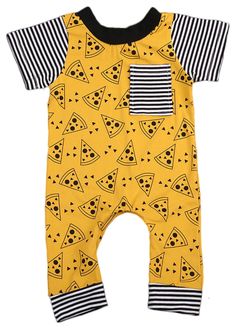 Newborn Baby Boys Bodysuit Short-Sleeve Onesie Pizza Campfire Story Print Rompers Summer Pajamas