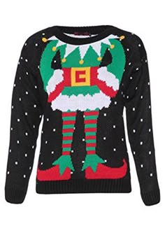 STORTO Christmas Ugly Sweater Casual Novelty Sequined Knitting Black Pullover Tops