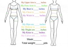 Fillable/Printable weekly body measurement chart to follow your progress.*edited version Health Fitness, Fitness, Health Tips, Weight Charts, Get In Shape, Get Fit, Excercise