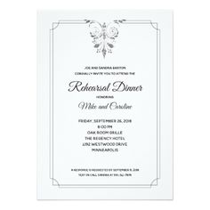 White And Teal Gold Confetti Rehearsal Dinner Card Elegant Traditional Wedding Rehearsal Dinner Card