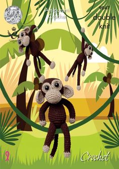 King Cole DK Crochet Toy pattern Monkey Chimps 3 sizes safari animals 9047
