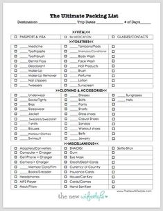 printable packing checklist