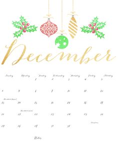 December Calendar 2015 Printable - FREE DOWNLOAD