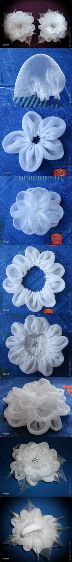 4 Fleurs de têtes Textile Fleur Satin-organza choix de couleur Flower Head
