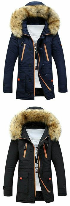 ZXFHZS Mens Down Coat Winter Warm Faux Fur Hooded Zipper Jacket Outwear