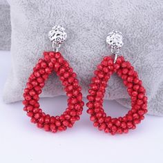 Sweet Clip on Earrings Handmade Crystal Beaed Street Style Boho Earring for Girls Women Light Pink