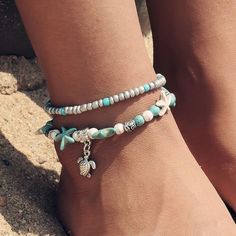 1PC Anklet Starfish Ankle Bracelet Beaded Nautical Beach Natural Surf Jewelry