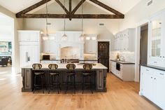 farmhouse kitchen kitchens industrial upper modern fixer decor cabinets lafayette island flare pantry wood residence door via cottage nest open