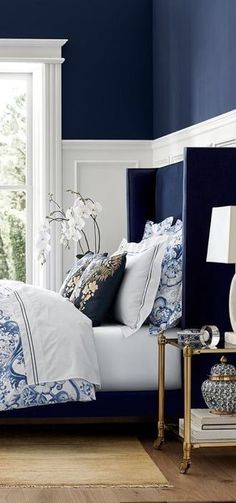 Blue Headboard, White Decor, White Bedroom, White Rooms, Guest Bedroom