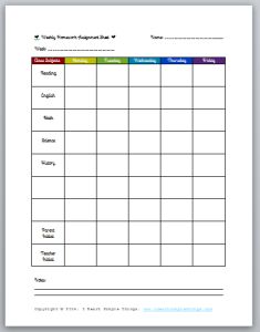weekly homework assignment sheet template