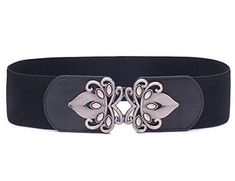 Metal Single Prong Pin Black Hollow Out Flower Decor Cinch Belt for Women