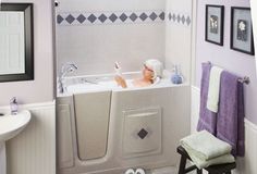 31 Best Walk In Tubs Images On Pinterest Bathtub Sit Down Bathtub Design Sitdown With Fibergl Material Featuring Cream Colored Wall Tile And Br Hanger Purple Towel Plus Black