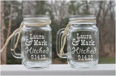 30 Best Mason Jars Wedding Images On Pinterest Etched Personalized Mason Jars Etched Jar Set Of 2 Gl Mugs Country Wedding Bride Groom