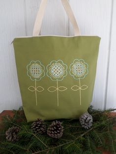 Spring Flowers Hand Embroidered Tote Bag Brodera Hallandssom Purse Unique Scandinavian Folk Tote Bag Zippered Tote Made in Maine