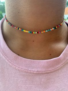 Tiny White Choker Necklace-Opaque Shiny White Bead Adj 14-15 Single Strand