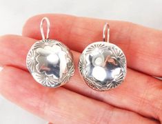 Oval Concho Flower Silver Earrings-Dangle Earring-South West Jewelry-Dangle Earrings-Earrings for Women
