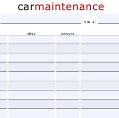 vehicle maintenance log car maintenance log editable printable