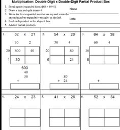33 Best Multi Digit Multiplication Images Math Activities School Multi Digit Multiplication Partial Product Box Worksheet A Basic First Step Before Introducing An Algorithm To Solve Double By