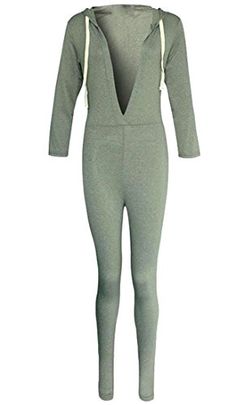 KLJR Women Club Contrast V Neck Long Sleeve Zip-Up Bodycon Rompers Jumpsuit