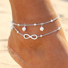 Silver Infinity Tortue perles sirène Sea Shell Starfish Pendentif Bracelet De Cheville