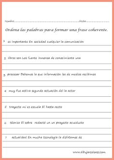 Fichas para imprimir. Ordenar las palabras correctamente para formar ... Fichas para imprimir. Ordenar las palabras correctamente para formar ...