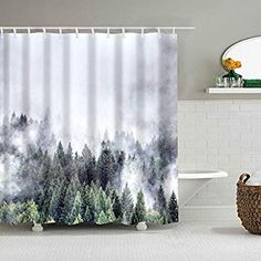 Fog of the Forest Fabric Shower Curtain Liner Bath Mat Bathroom Decor Hooks Set